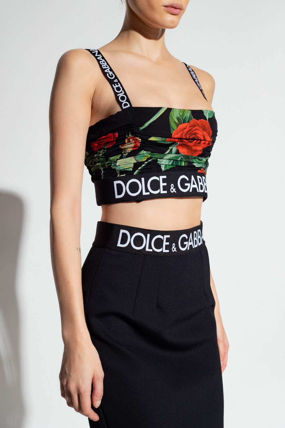 DOLCE & GABBANA COAT WITH NOTCHED LAPELS Floral crop top