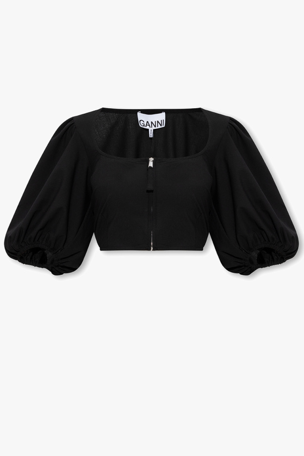 Ganni Cropped top with puff sleeves