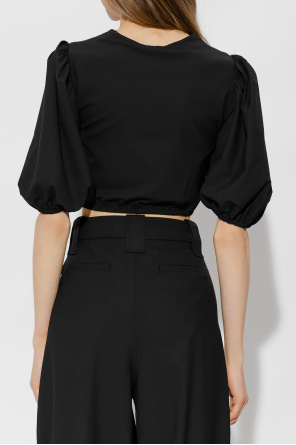 Ganni Cropped top with puff sleeves