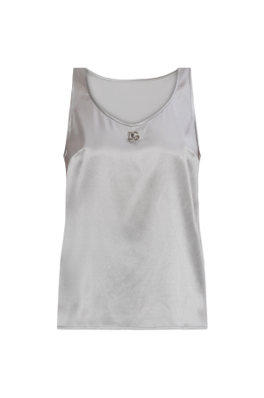 Silk top with logo-shaped applique