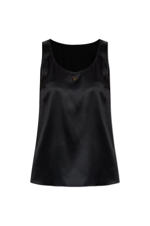 Silk top with logo-shaped appliqué