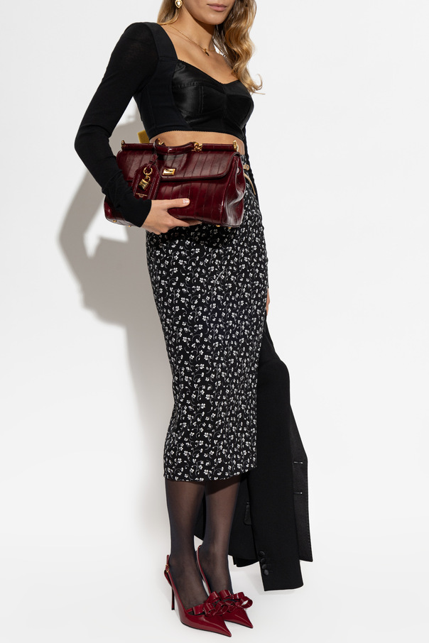 Dolce & Gabbana Black Satin-Panelled Corset-Inspired Cropped Top with Long Sleeves