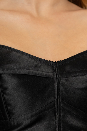 Dolce & Gabbana Black Satin-Panelled Corset-Inspired Cropped Top with Long Sleeves