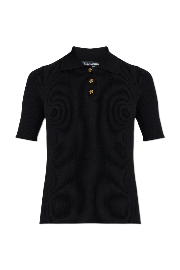 Dolce & Gabbana Prążkowane polo z połyskującymi guzikami
