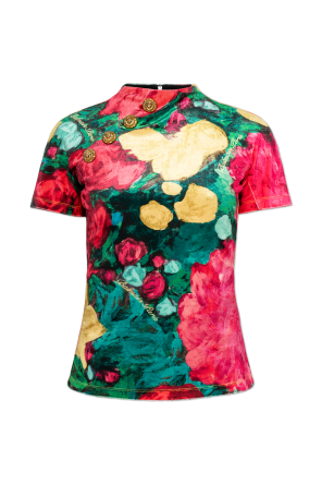 Velvet top with floral motif