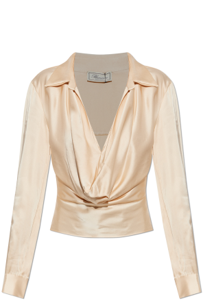 Top satinado con escote decorativo