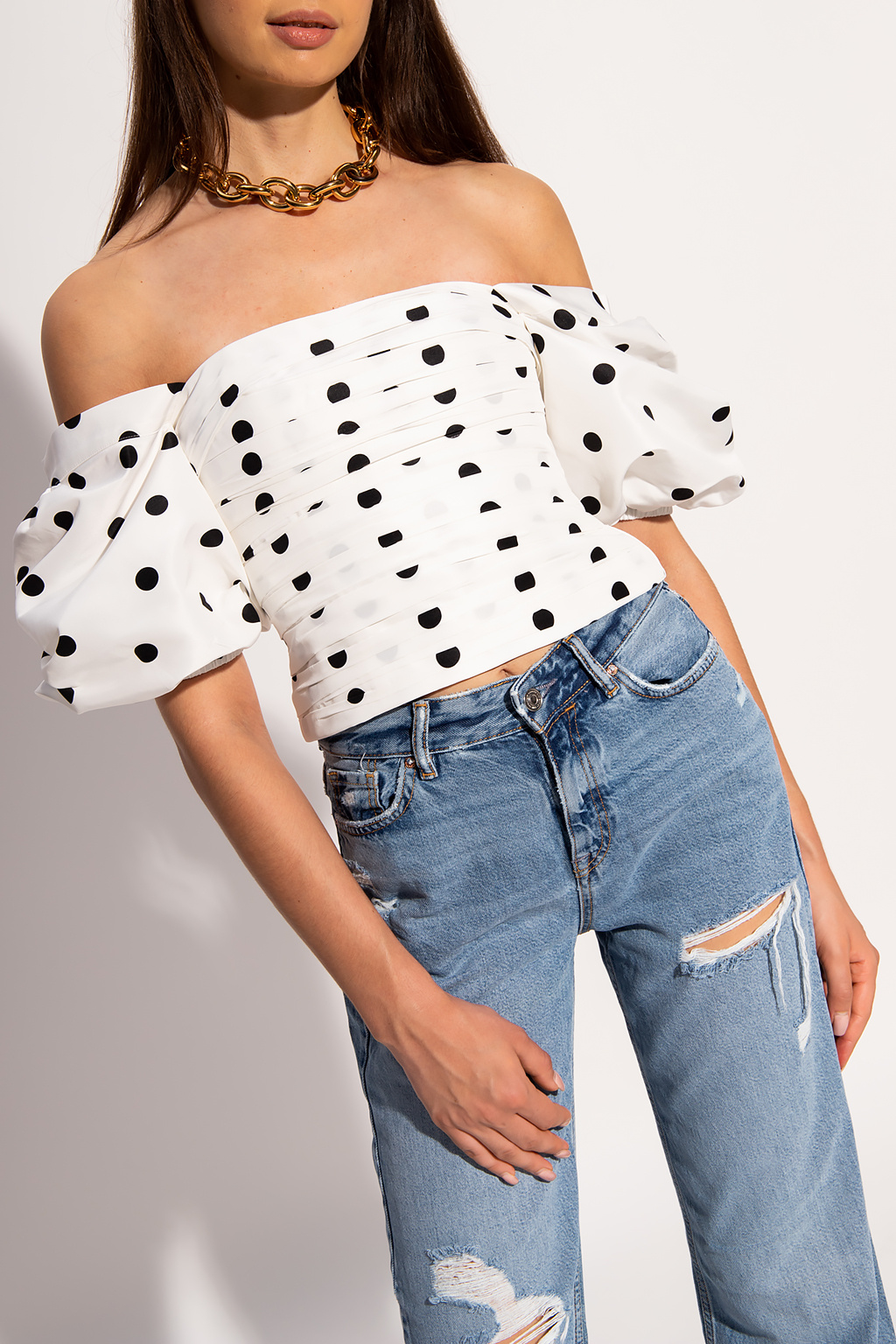 Self Portrait Cropped top with puff sleeves