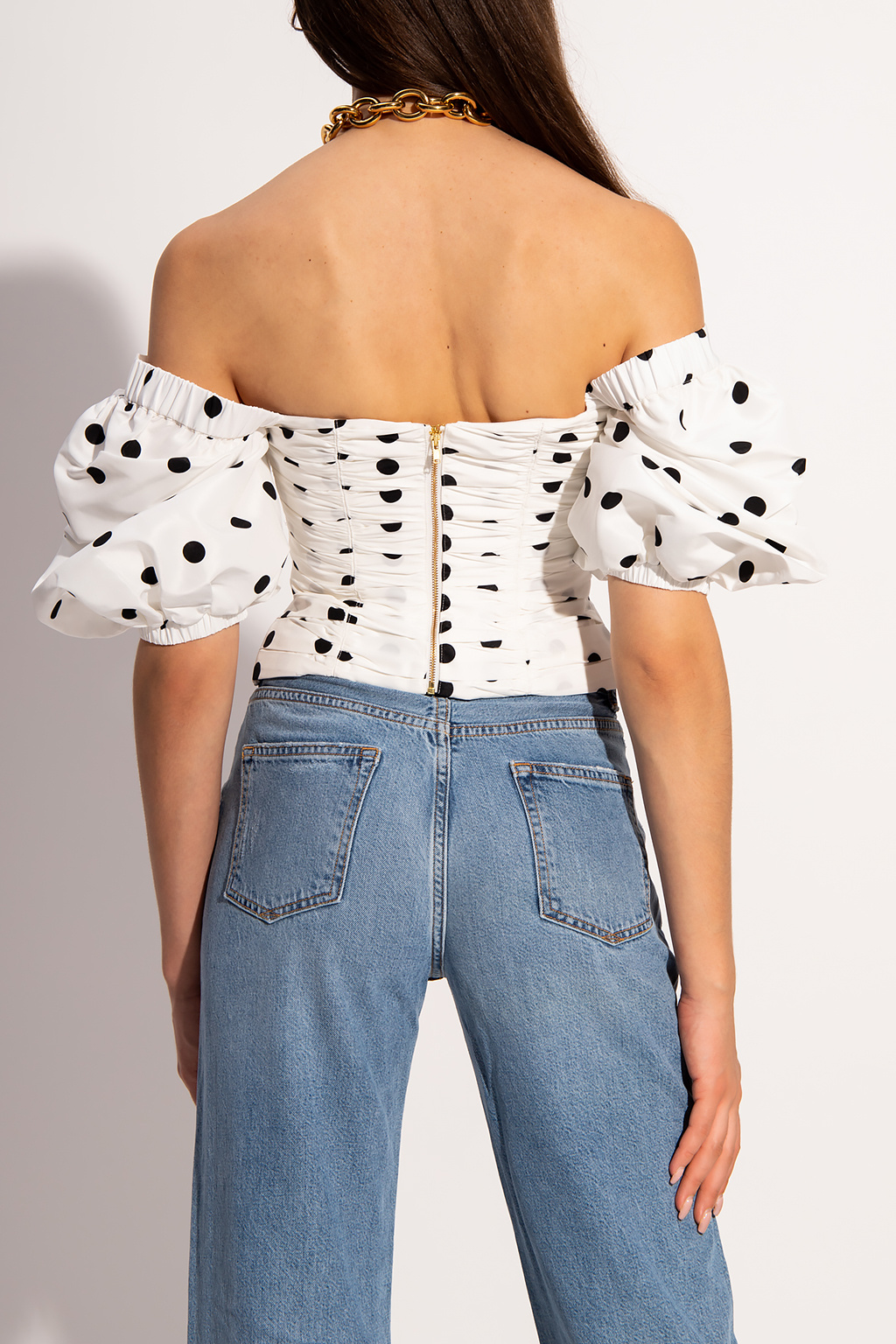 Self Portrait Cropped top with puff sleeves