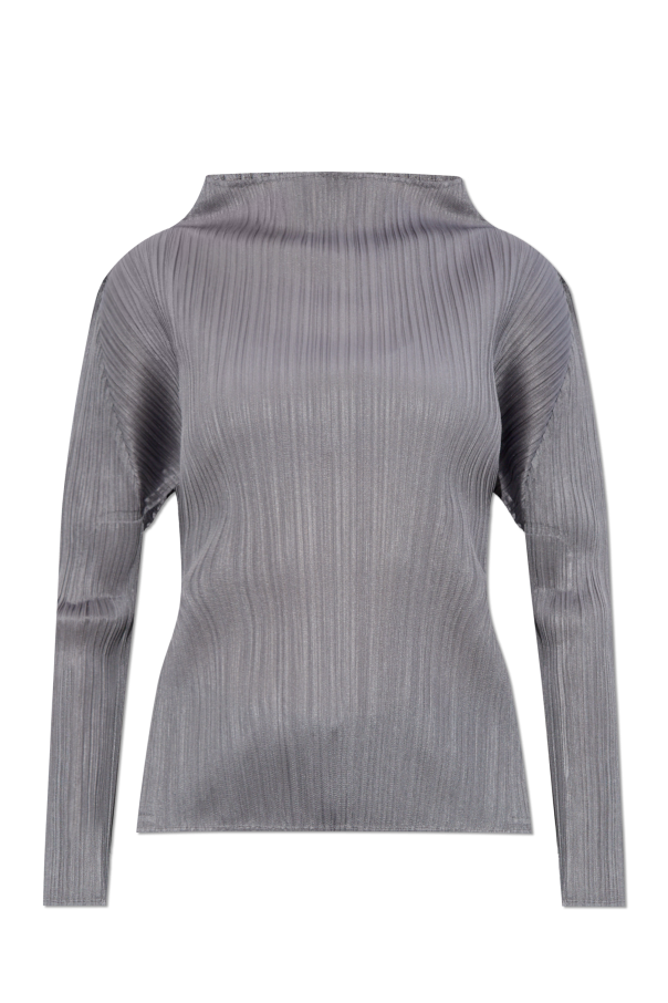 Pleats Please Issey Miyake Pleated top with stand-up collar