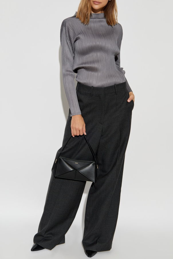 Pleats Please Issey Miyake Pleated top with stand-up collar