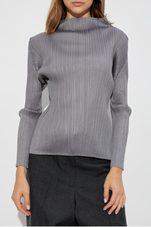 Pleats Please Issey Miyake Pleated top with stand-up collar