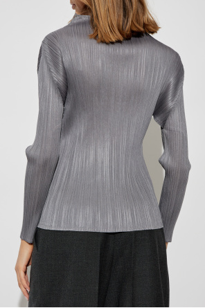 Pleats Please Issey Miyake Pleated top with stand-up collar