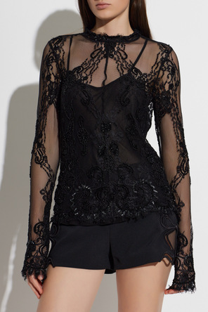 Blumarine Blusa rendada com lantejoulas brilhantes
