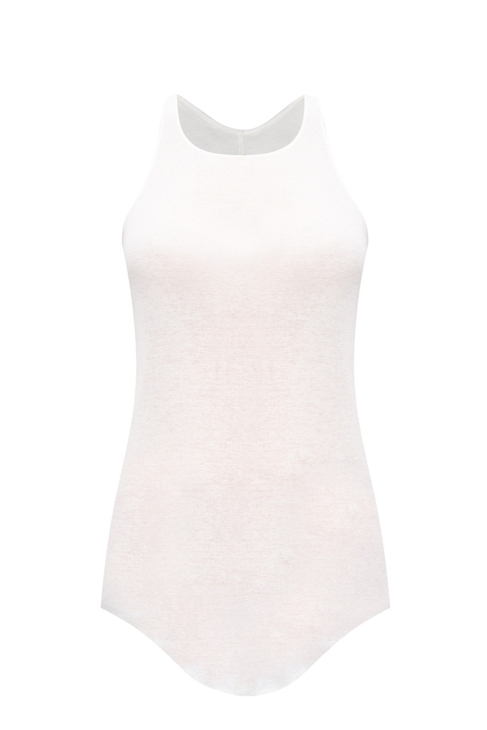 Rick Owens White sleeveless crewneck top with a raw cut edge from Rick Owens