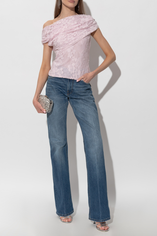 Self-Portrait Top de encaje con lentejuelas brillantes