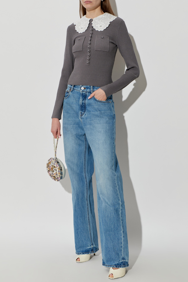 Self-Portrait Top mit abnehmbarem Kragen