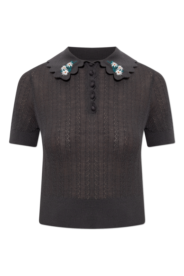 Polo with decorative embroidery on the collar od Self-Portrait