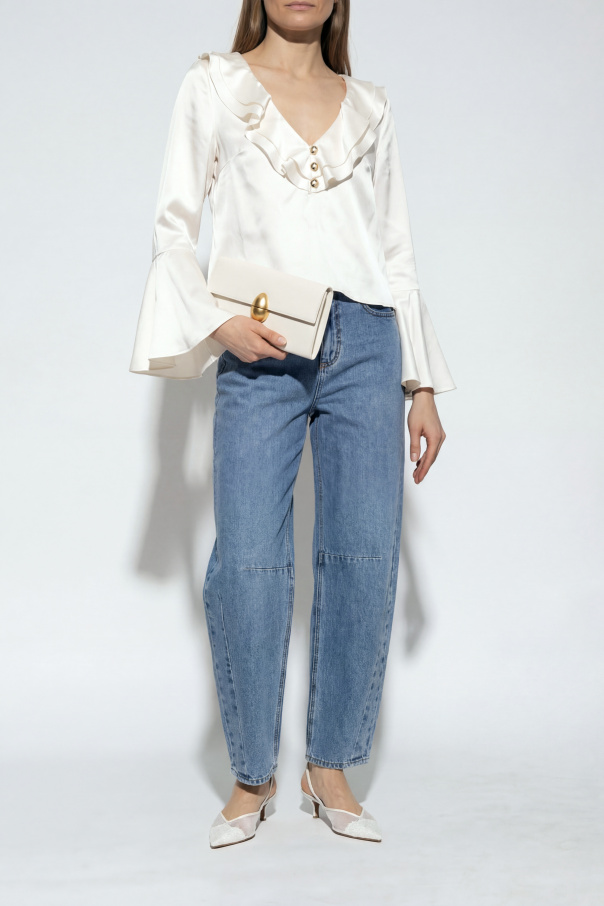 Self-Portrait Top satinado con mangas acampanadas