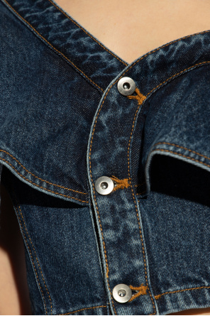 Self Portrait Krótki jeansowy top na jedno ramię