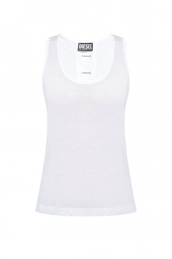 Diesel White sleeveless top with decorative appliqués in silver-tone from Diesel