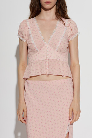 LoveShackFancy Top „Bondy“ mit kurzen Ärmeln