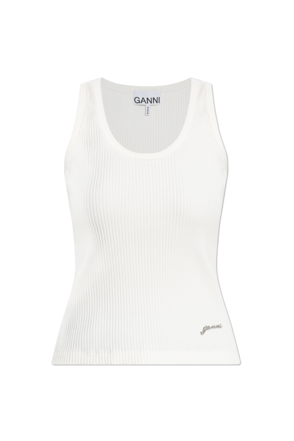 Ganni Ribbed spaghetti strap top