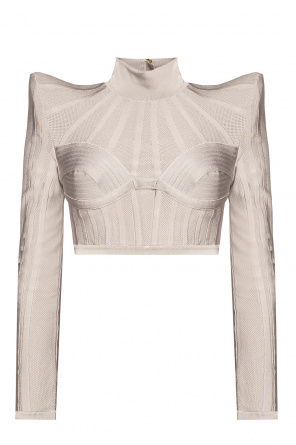 Balmain Cropped-Top mit Logo-Print Grau