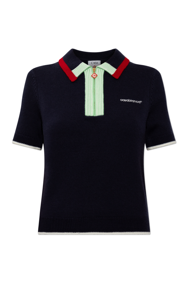 Wool polo shirt with embroidered logo od Casablanca