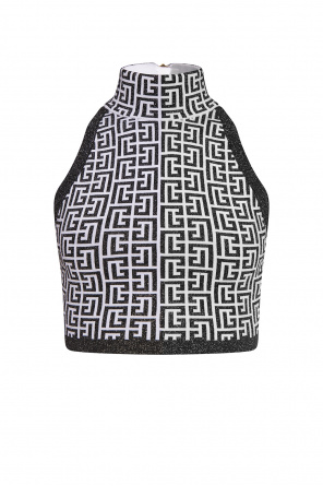 Balmain fringed monogram-jacquard shoulder bag
