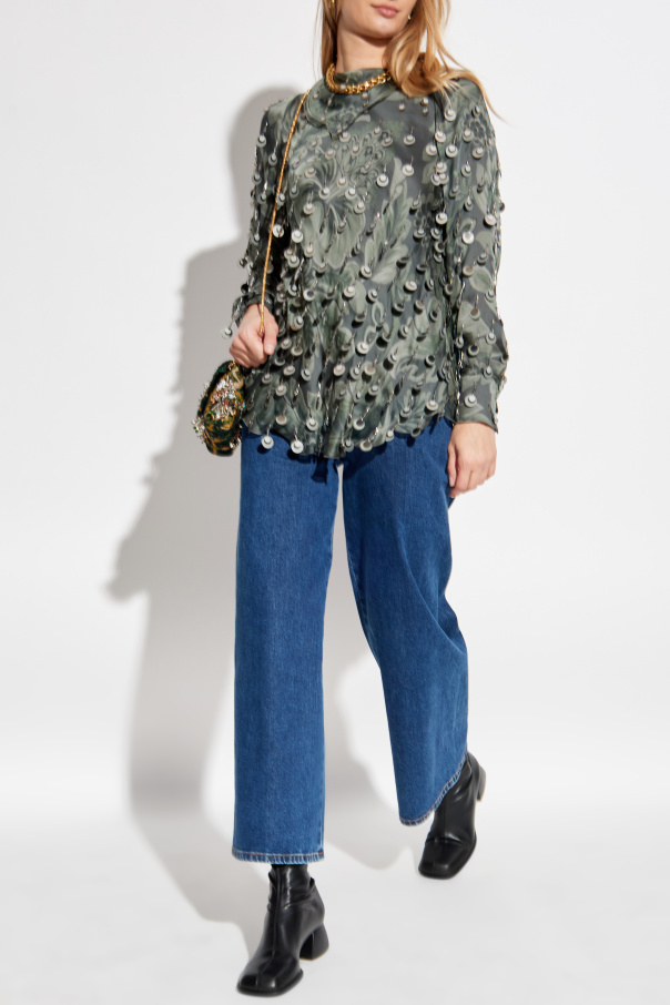 Etro Top de seda con aplicaciones brillantes