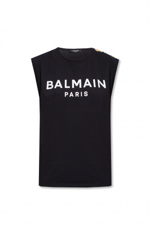 Balmain slogan-print sleeveless T-shirt