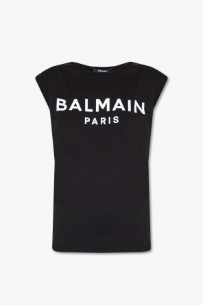 Czarny T-shirt Balmain z logo na piersi