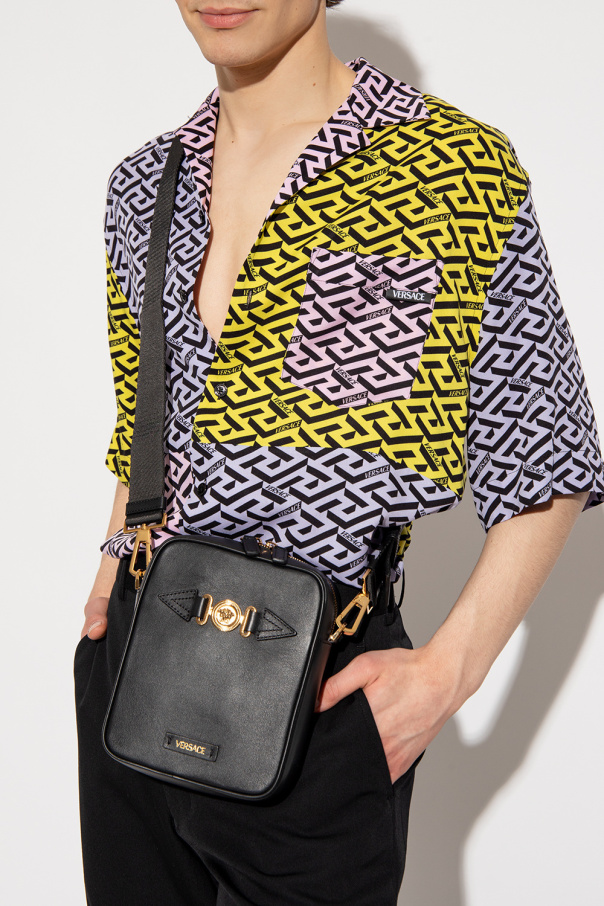 Versace Leather shoulder raffia bag
