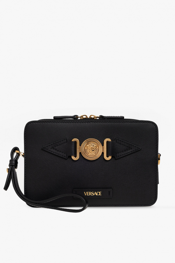 Leather shoulder bag with logo od Versace