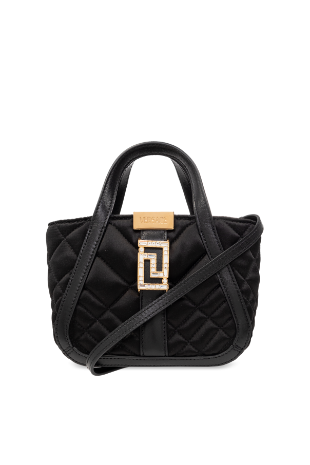 Greca Goddess Mini satin shoulder bag in black - Versace