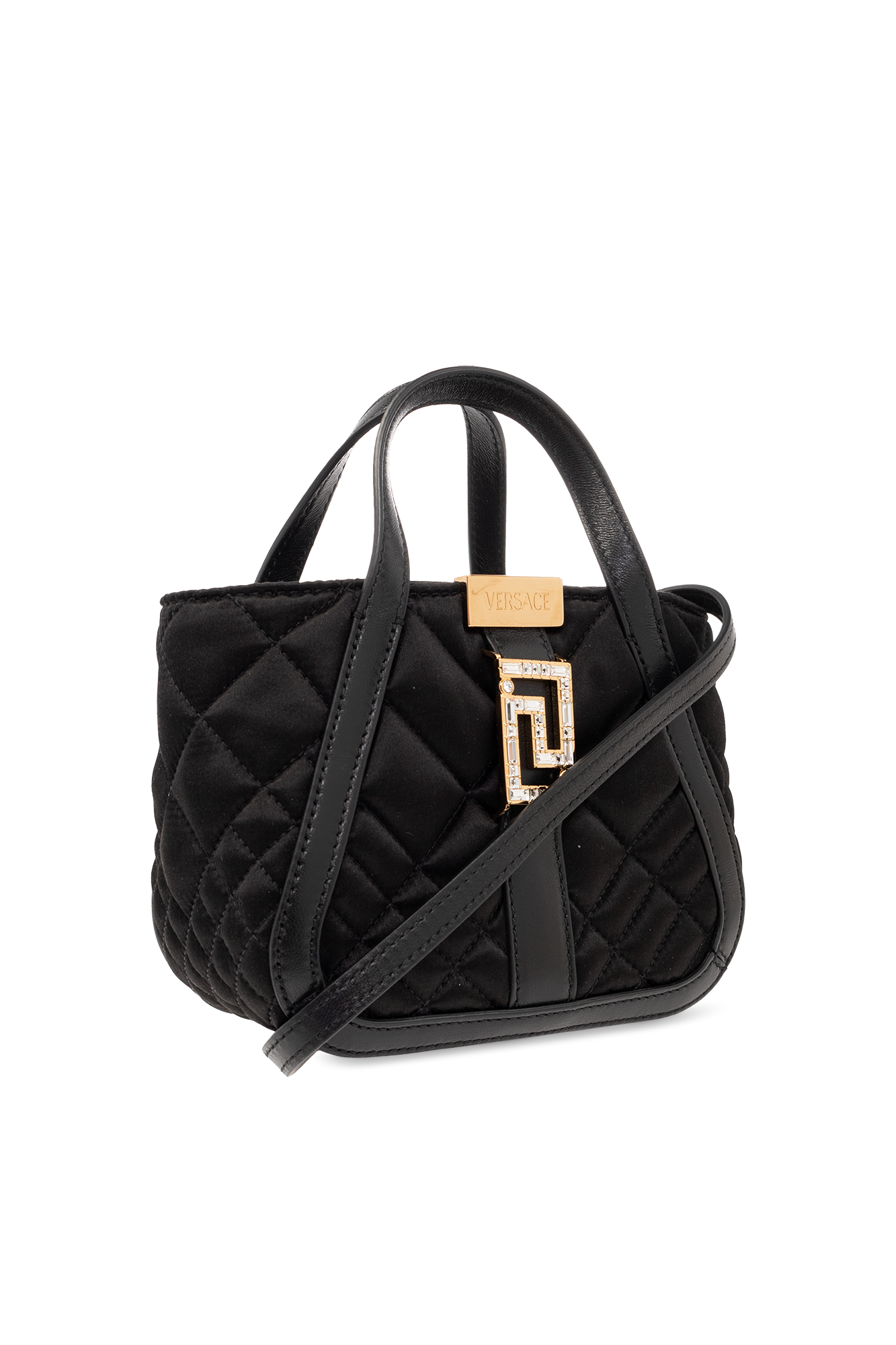 Greca Goddess Large Leather Tote Bag in Black - Versace