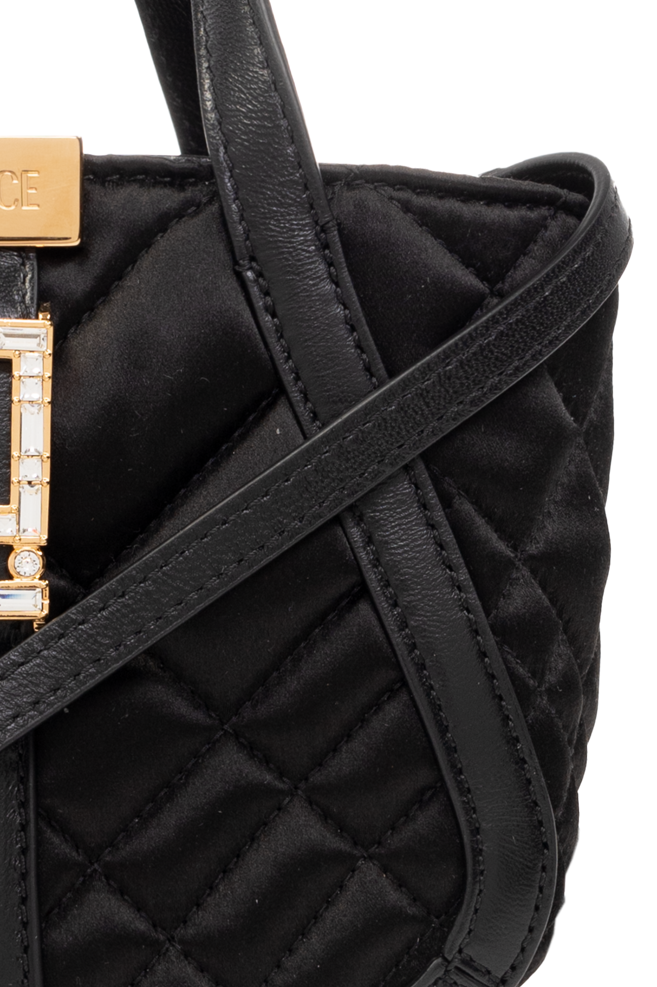 Greca Goddess Large Leather Tote Bag in Black - Versace