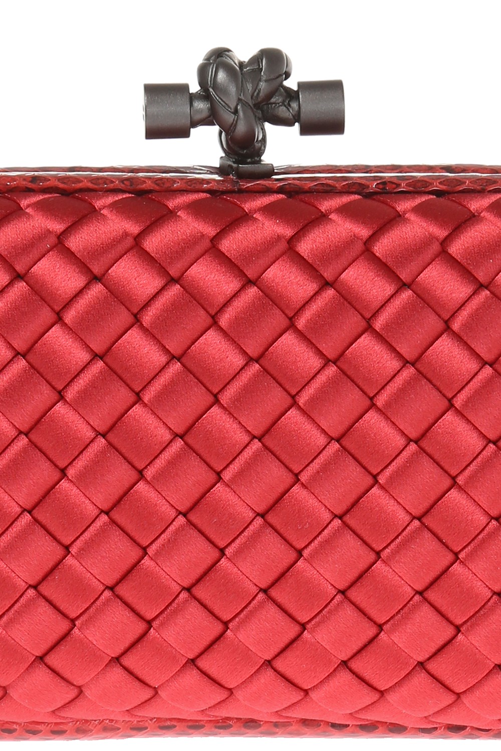 Bottega Veneta Satin Intrecciato Knot Clutch In Red