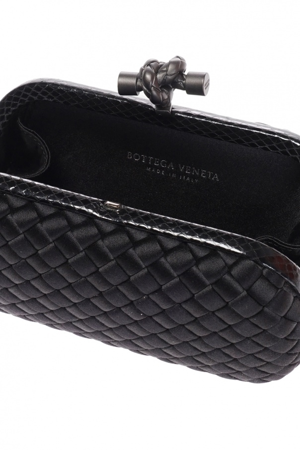 Bottega Veneta Knot Satin And Leather Clutch in Black
