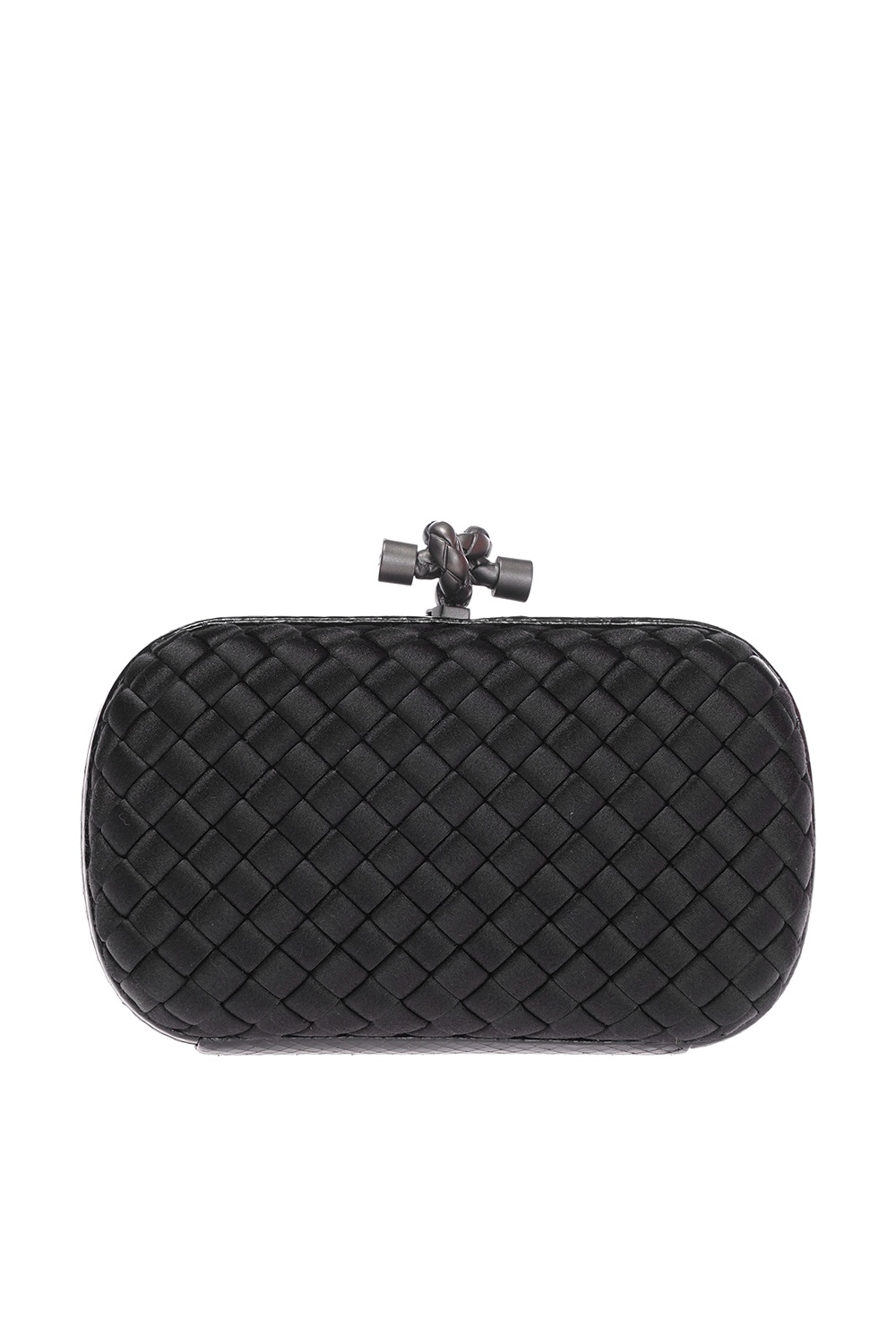 Bottega Veneta Knot Satin And Snakeskin Clutch in Gray