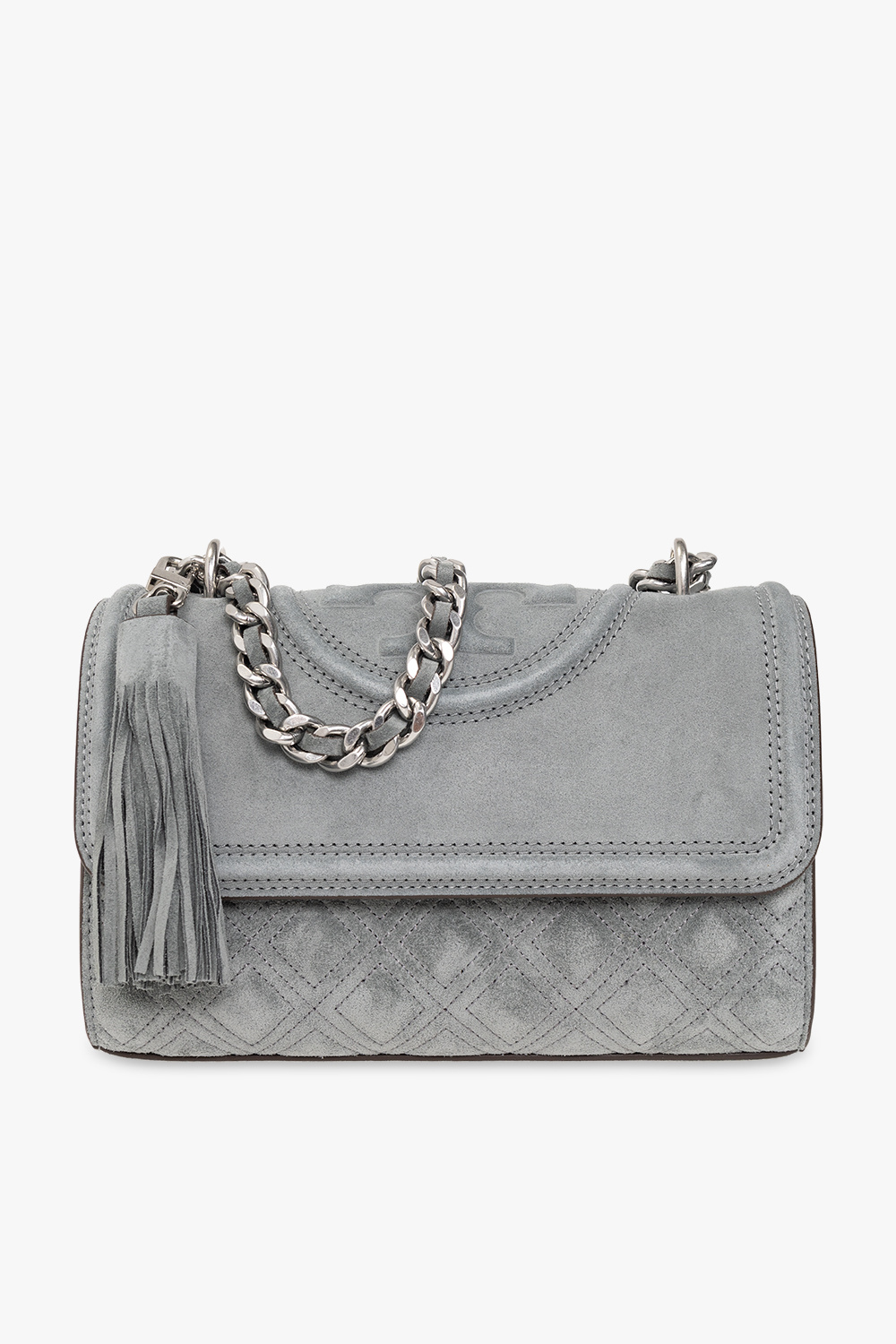 Tory Burch Fleming Leather Small Shoulder Bag. in Gray