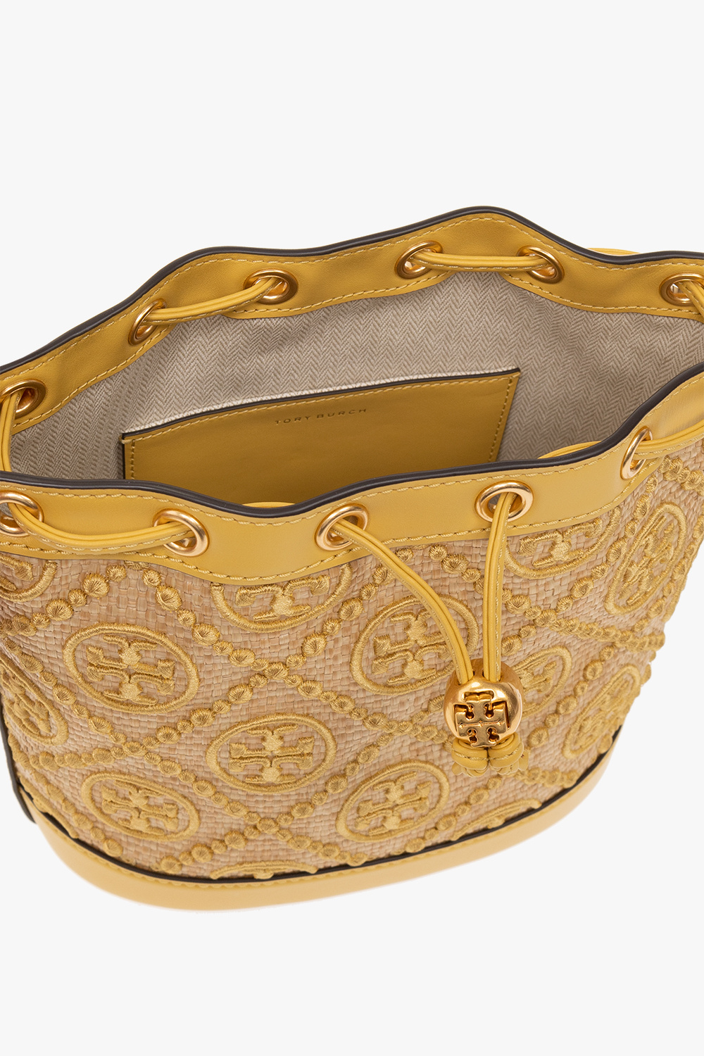 Tory Burch T Monogram Metallic Puffy Mini Bucket Bag - Gold