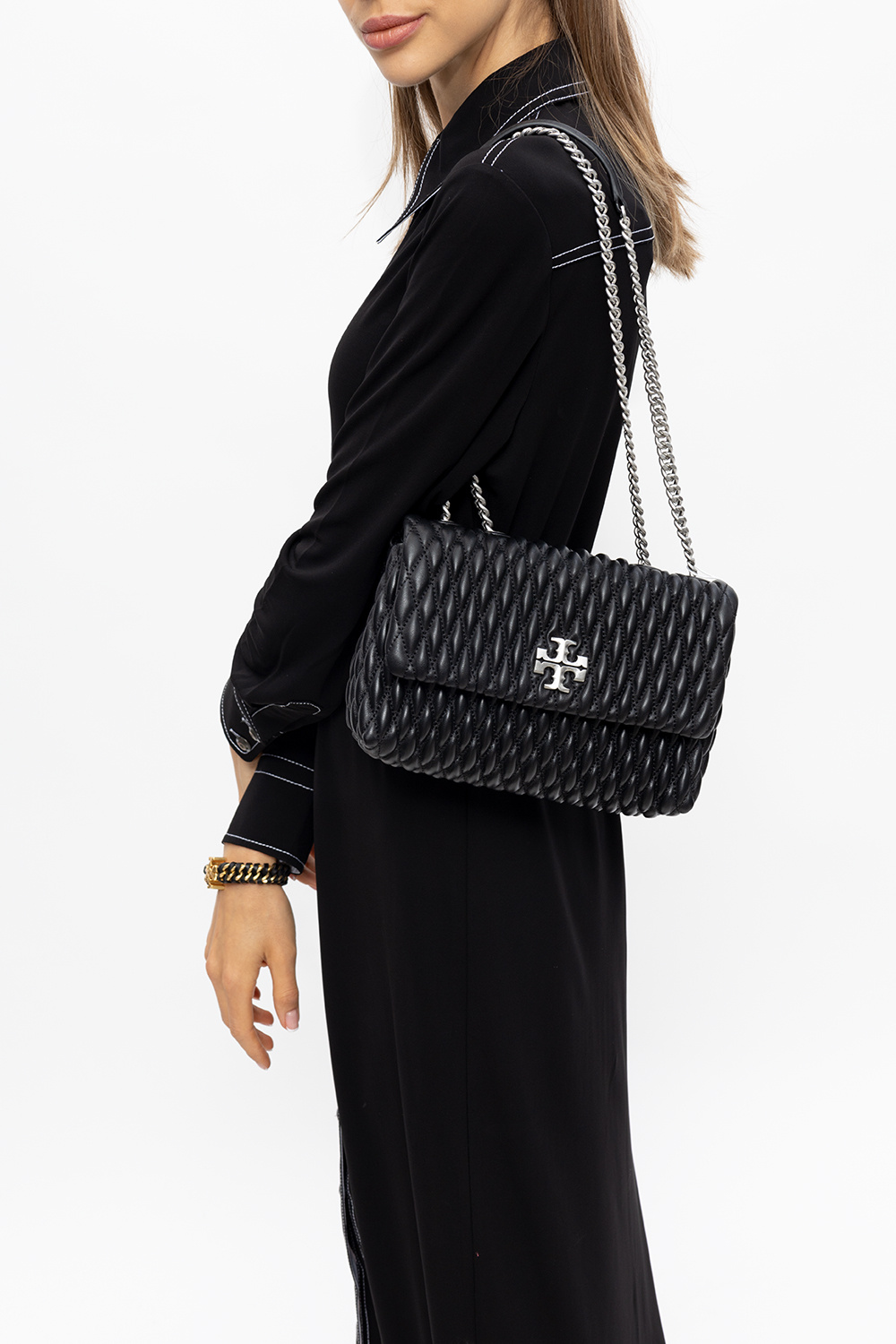 Tory Burch Kira Black Shoulder Bag In Grey