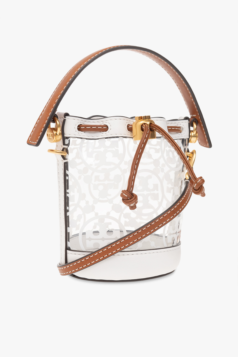 Tory Burch T Monogram Clear Micro Bucket Bag in White