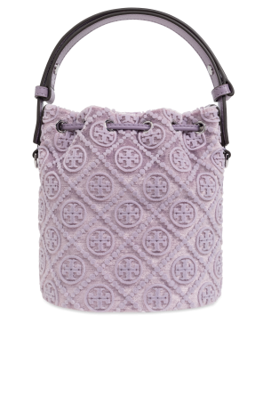 Tory Burch Aksamitna torba do ręki `T Monogram Mini`  typu ‘bucket`