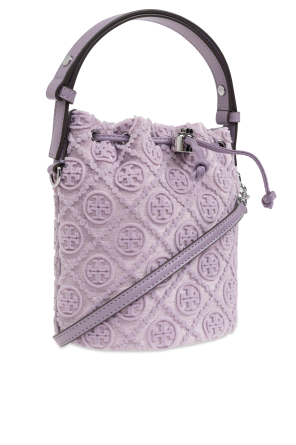 Tory Burch Aksamitna torba do ręki `T Monogram Mini`  typu ‘bucket`