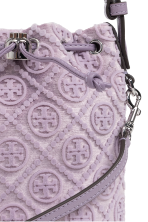 Tory Burch Aksamitna torba do ręki `T Monogram Mini`  typu ‘bucket`