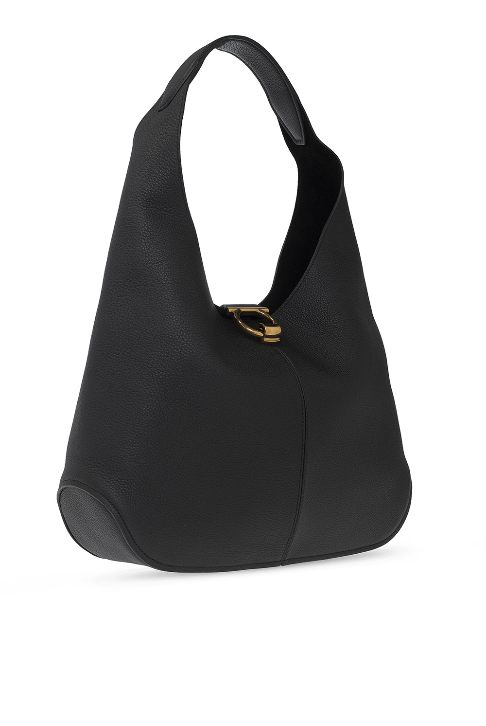 Ferragamo Margot Gancini Leather Hobo Bag in Black