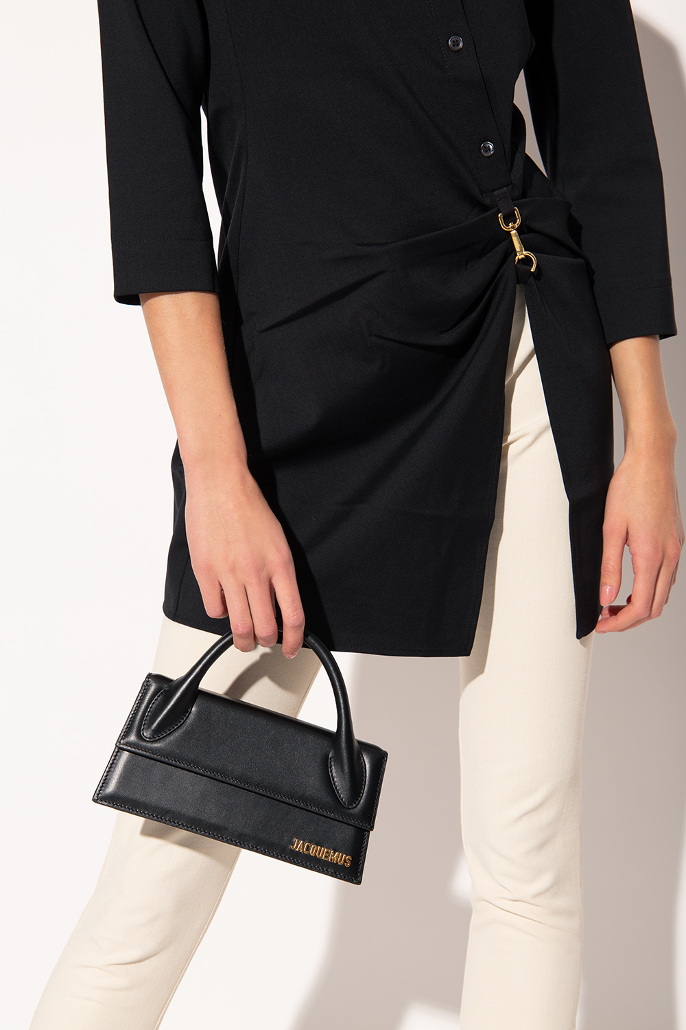 Jacquemus Le Chiquito Long Black Leather Top Handle Bag, Bag