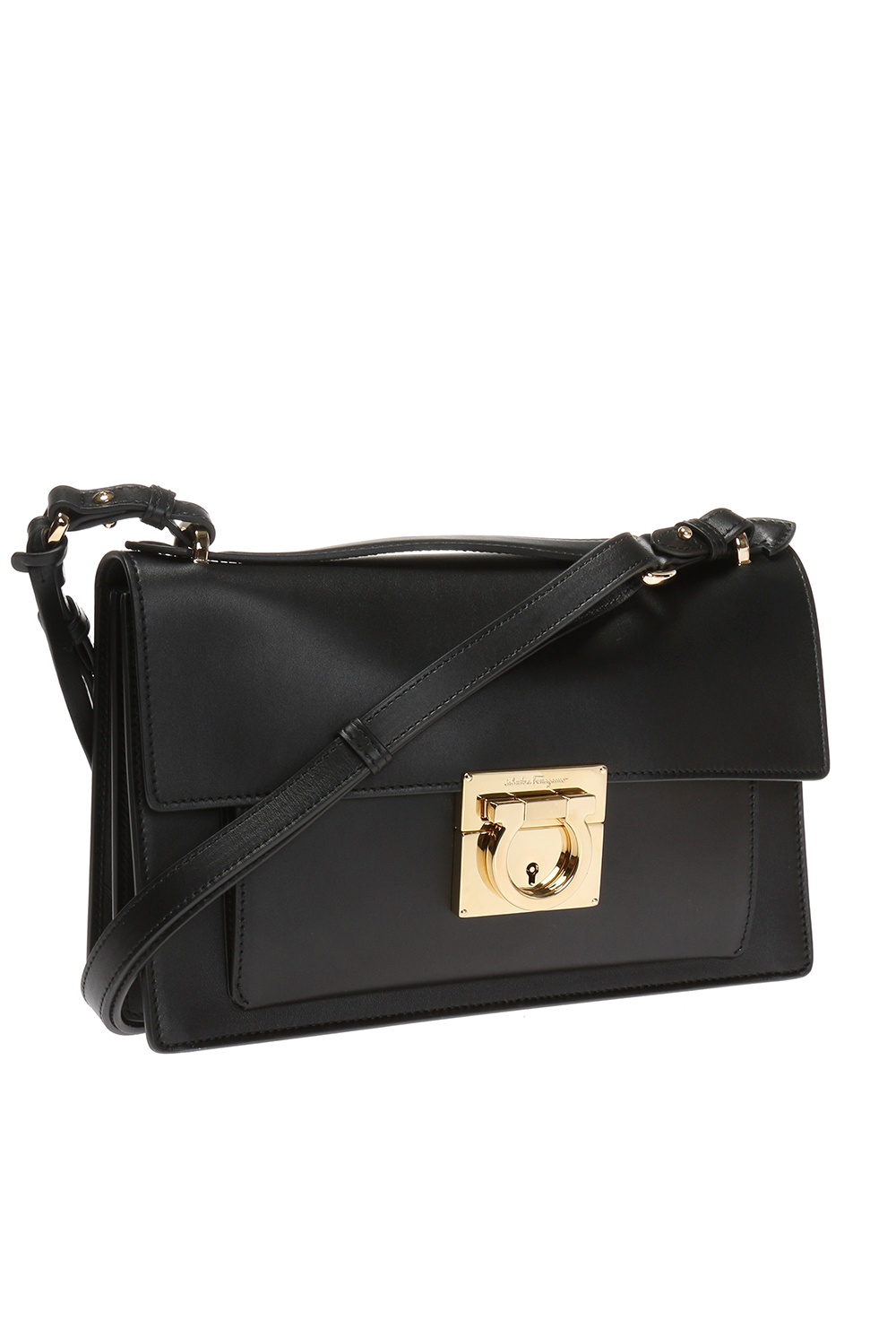 SALVATORE FERRAGAMO Black Pebble Leather Shoulder Bag